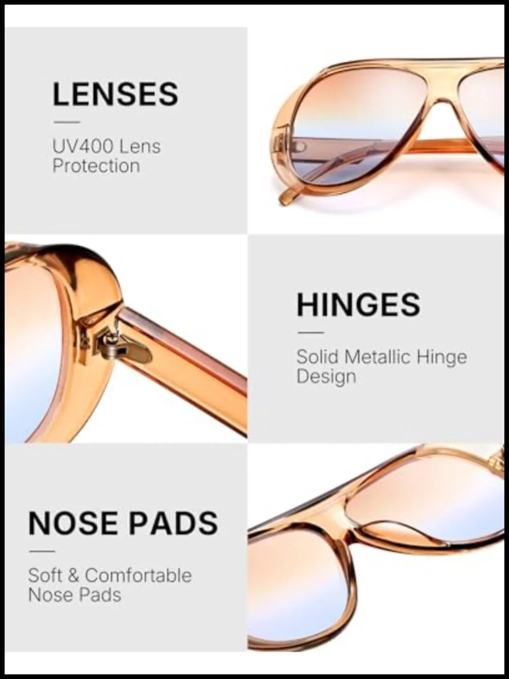 Retro Oversized Aviator Sunglasses UV400 Wide Lens Statement Shades Streetwear